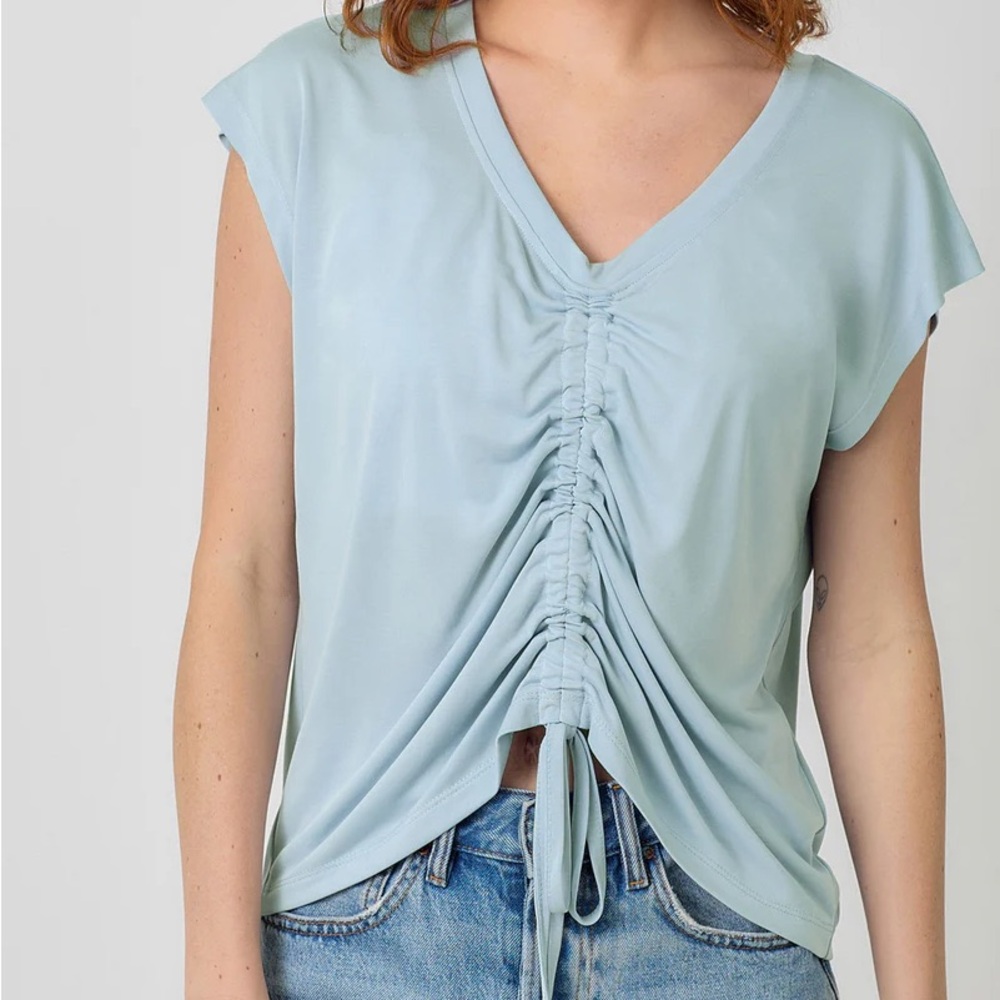 NWOT Jersey Knit Ruched Front Top Blue